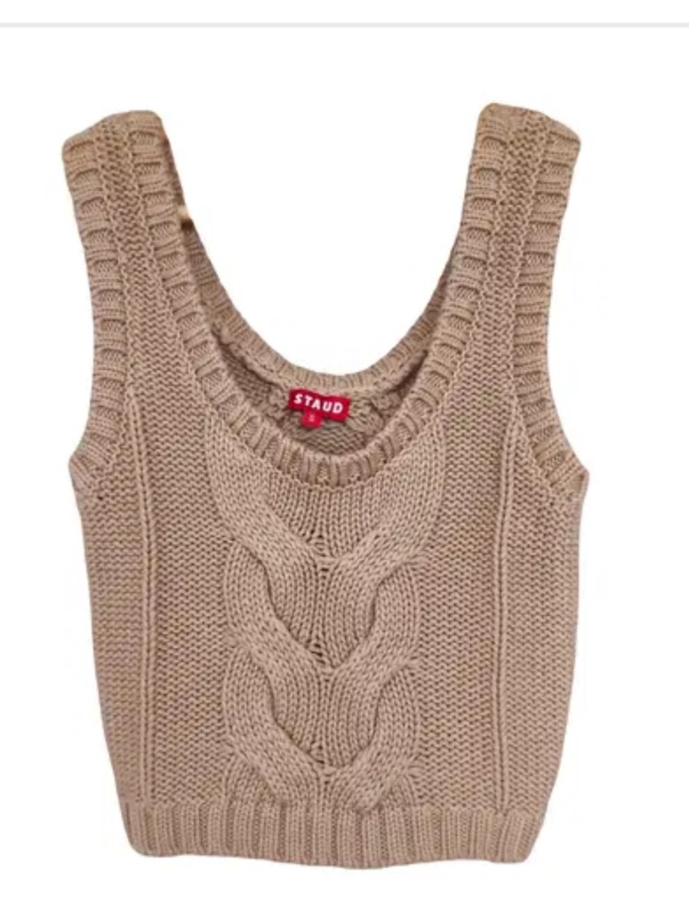 STAUD Beige Cable Knit Tank Top